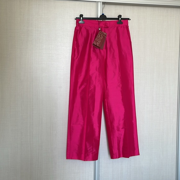 MaxMara Studio Silk Shantung Fuchsia Straight-fit Trousers Sz 8 - Picture 4 of 7